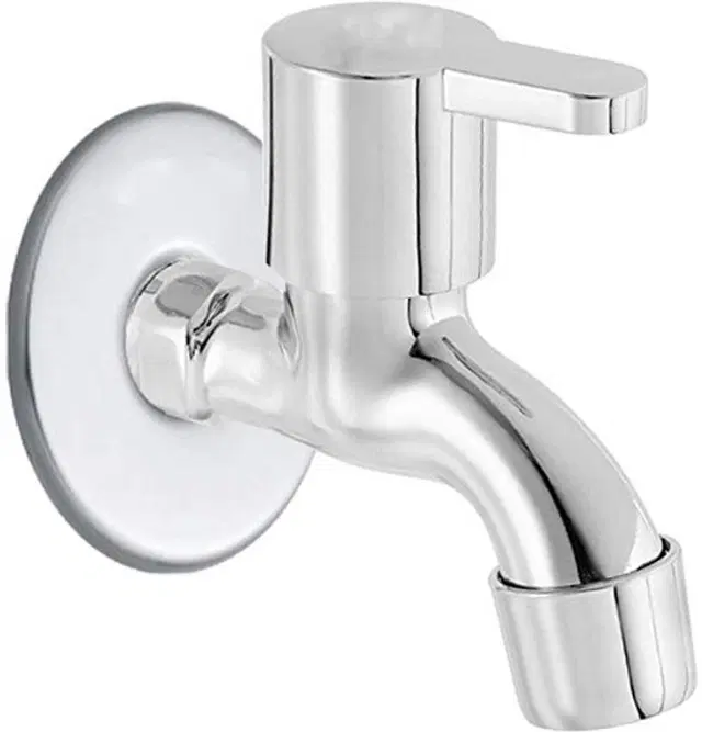 Stainless Steel Short Body Bib Cock Tap with Wall Flange, Silver, Set of 1
