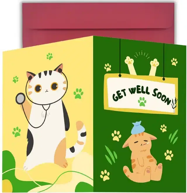Get Well Soon Printed Card with Envelope, Multicolor, Set of 1