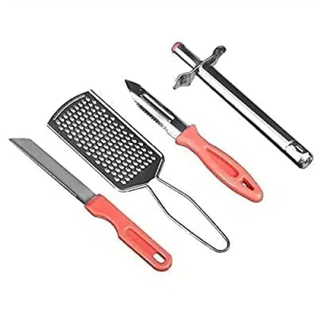4 in 1 Gas Lighter, Cheese Grater, Peeler & Knife Combo, Multicolour, Pack of 4