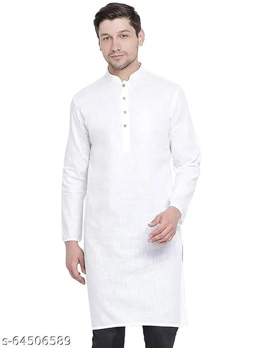 Mandarin Neck Kurta for Men (White, S)