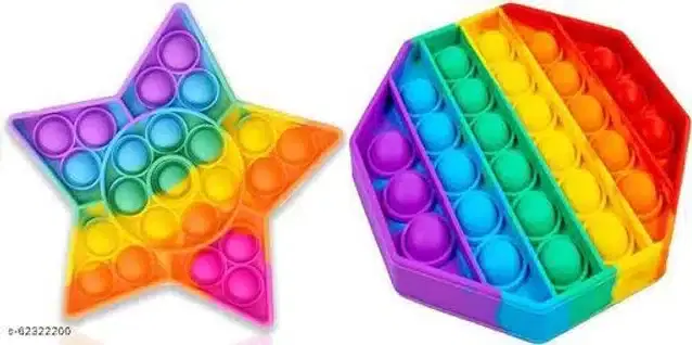 Silicone Pop It Fidget Stress Relief Toy, Multicolor, Pack of 2