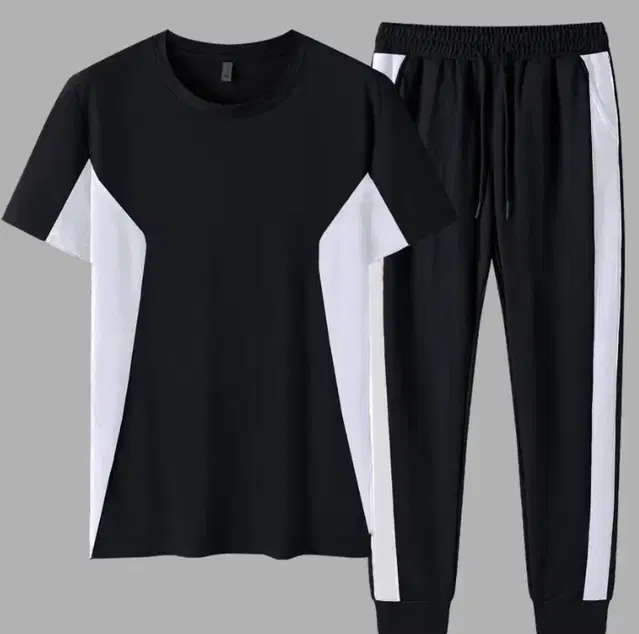 Full Length Track Suit for Men, Black & White (XXL)