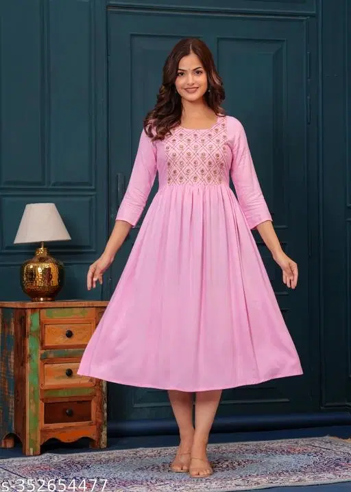 Rayon Kurti for Women, Pink (XS)