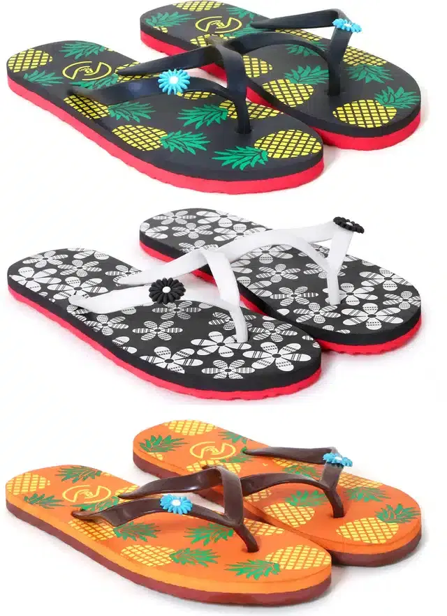 Flip Flops for Women, Pack of 3 (Multicolor, 5)
