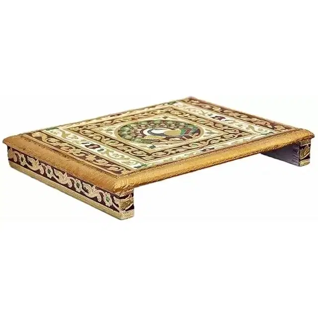 Peacock Designed Wooden Meenakari Rajwadi Chowki/Patla