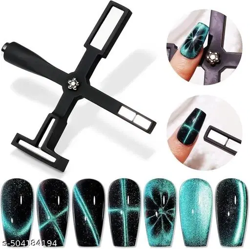 5 In 1 Magnet For Eye Gel Nail Polish, Multifunctional Magnetic Nail Tool, Upgraded Cross Ye Magnet For Nail Designs 3d Cateye Nail Gel Strong Nail Art Magnet Home Salon(Black)