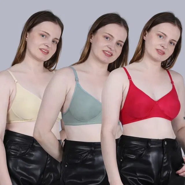 Cotton Non-Padded Bra for Women, Multicolour, Pack of 3 (32B)