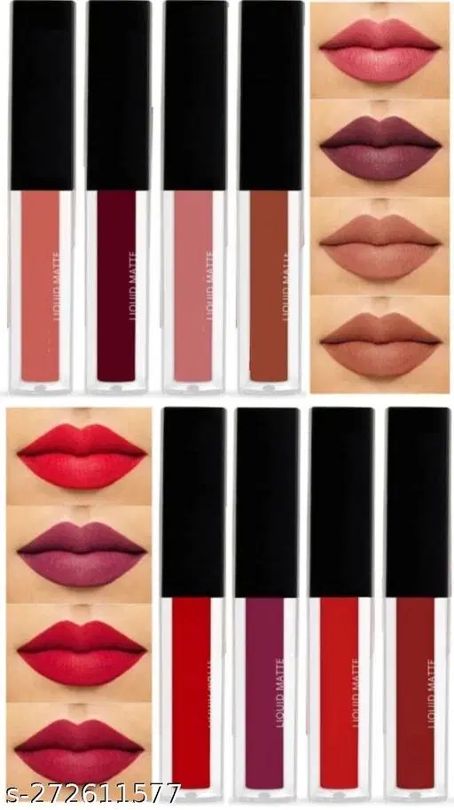 Liquid Lipstick for Women, Multicolor, Pack of 8