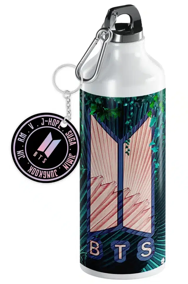 BTS Army Logo Aluminium Printed Sipper Bottle with Keychain, Pack of 2, Multicolor, 750 ml, Gt-125