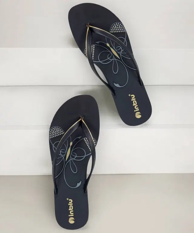 Inblu Casual Sandals for Women (Black, 7)