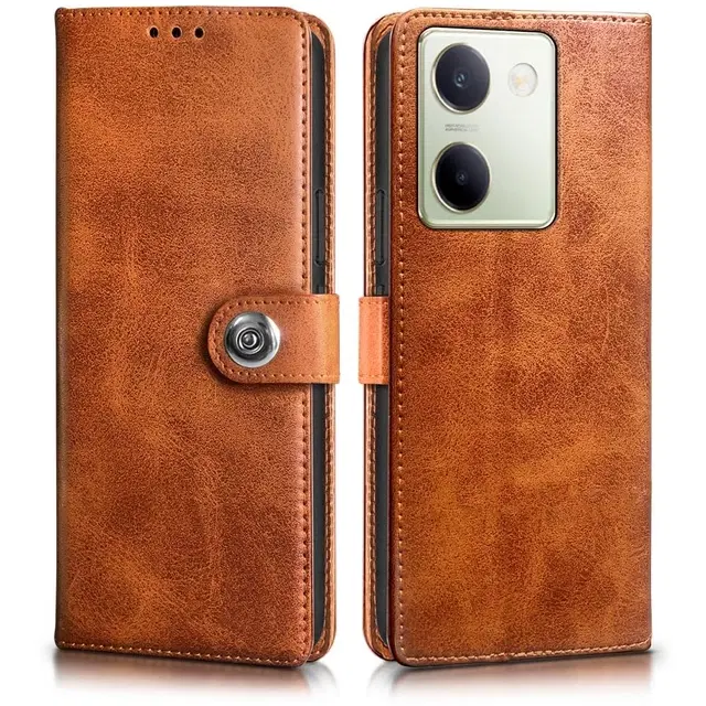 Artificial Leather Mobile Flip Cover for Vivo Y200 Pro 5G, Brown