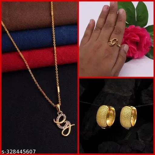 Alloy Pendant with Ring & 1 Pair Earrings for Women, Set of 3 (Multicolor)