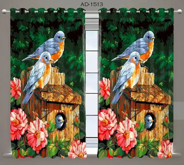 Polyester Printed Door & Window Curtains, Multicolor, 7 feet