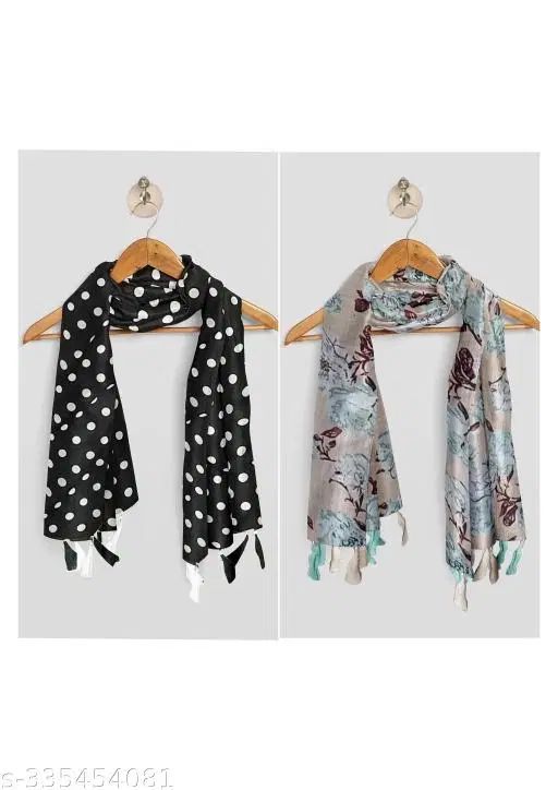 Poly Chiffon Scarves for Women, Multicolor, Pack of 2
