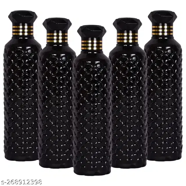 Plastic Water Bottles Set, Pack of 5, Black, 1000 ml