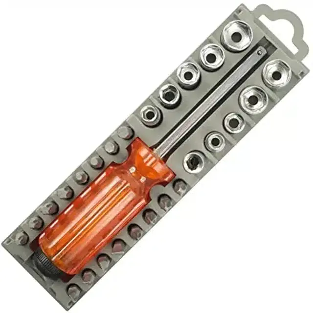 Multipurpose Steel 28 Pieces Screwdriver Set with Solid Plastic Slotted Case, Multicolor, Set of 1