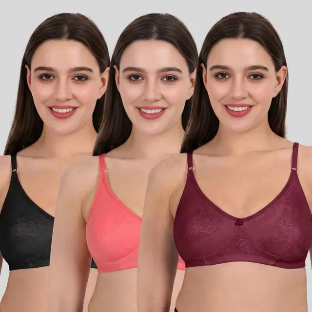 Cotton Bra for Women, Multicolour, Pack of 3 (28B)
