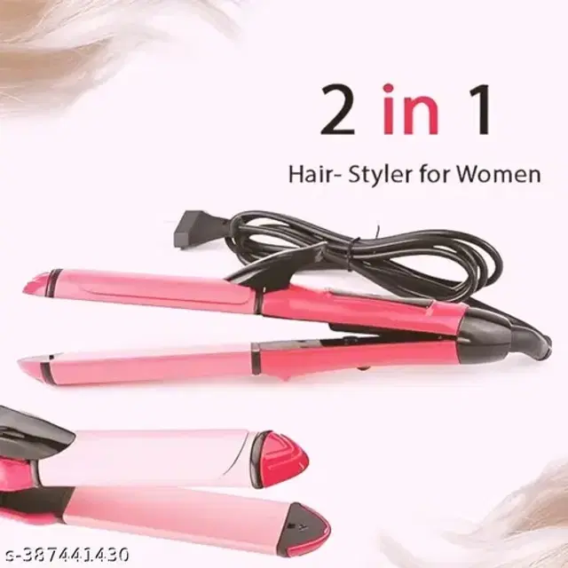 NH-2009 2 in 1 Hair Straightener cum Curler, Pink, 100 W