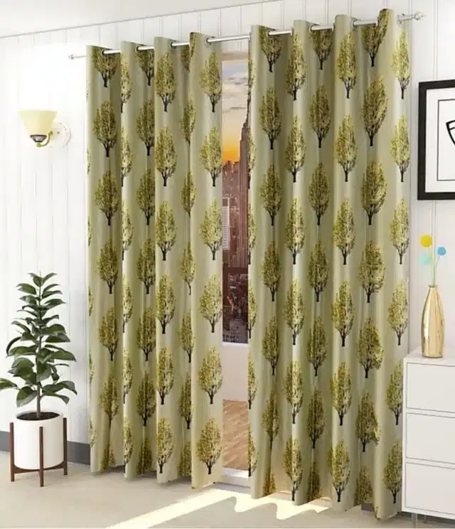 Window Curtains, Pack of 2, Green, 4x5 feet