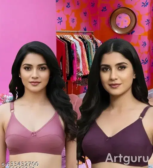 Hosiery Solid Bras for Women, Pink & Purple, Pack of 2 (30B)