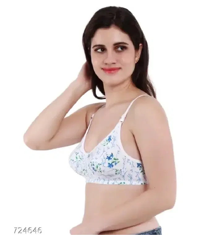Hosiery Printed Non-Padded Bras for Women, Pack of 6, White (30 A)