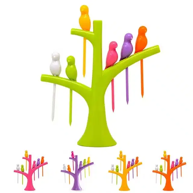 Plastic Fruit Fork Set with Stand, Assorted, Set of 1