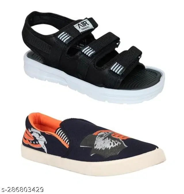 Floaters with Loafers for Men, Pack of 2 (Navy Blue & Black, 6)