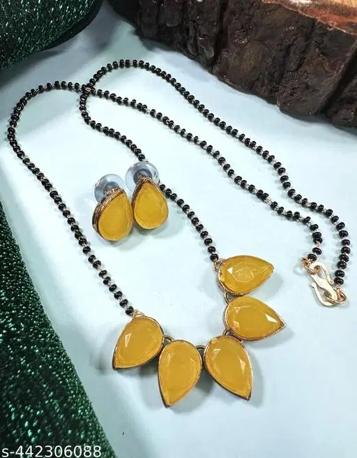 Alloy Mangalsutra With Earring for Women, Yellow