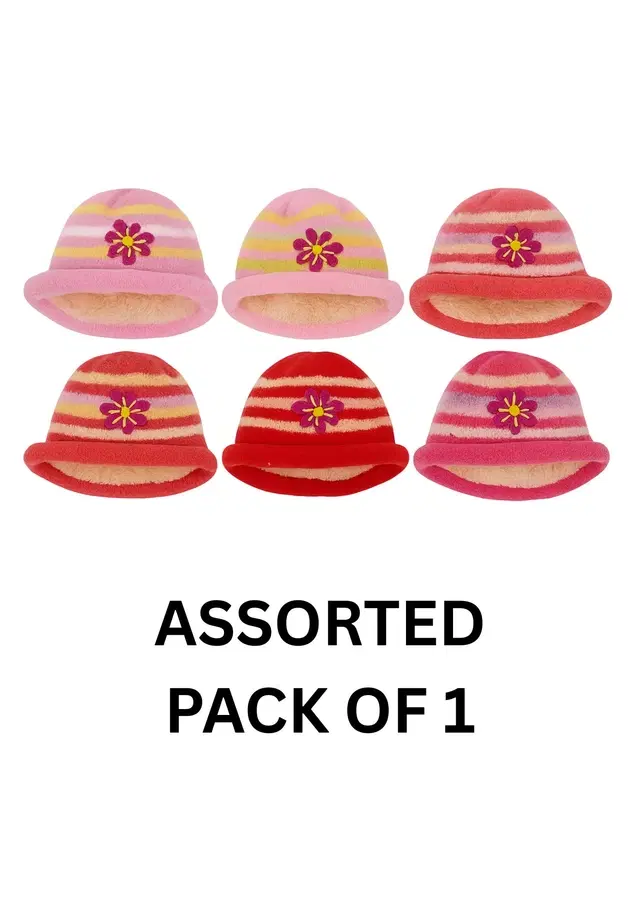 Woolen Printed Cap for Kids, Multicolour Pack of 1