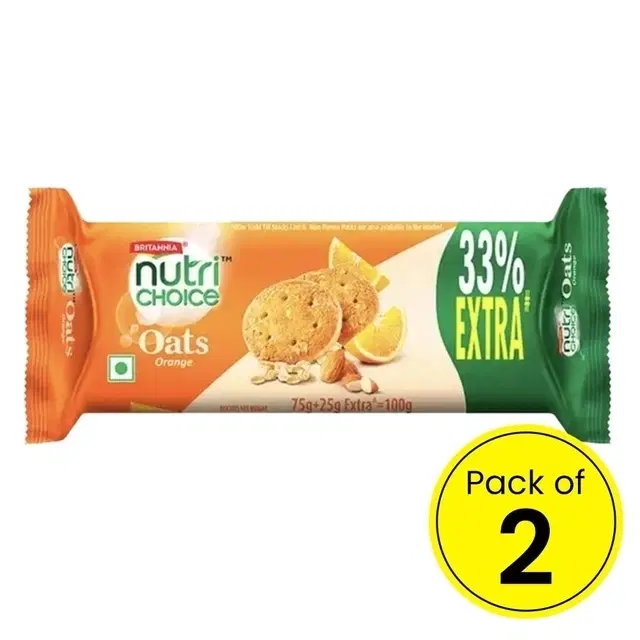 Britannia Nutri Choice Oats Orange Almond 2X66.6 g (Pack Of 2)