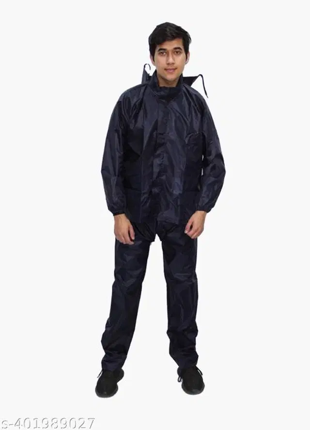 Polyester Rain Coat for Men, Black, Free Size