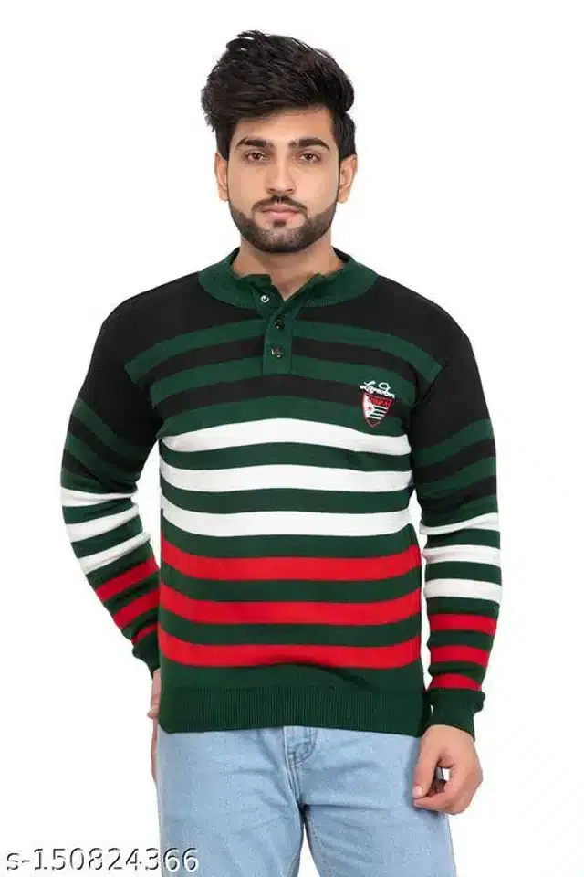 Woolen Sweater for Men (Red & Green, M)