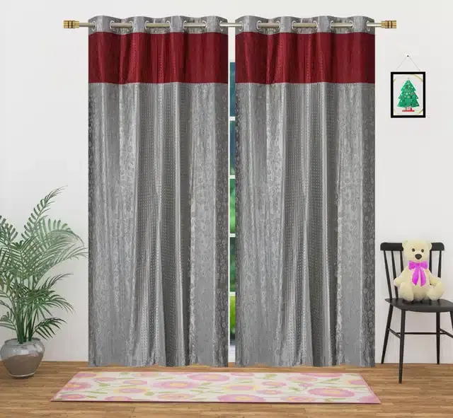 Polyester Solid Door & Window Curtains, Grey, 7 feet