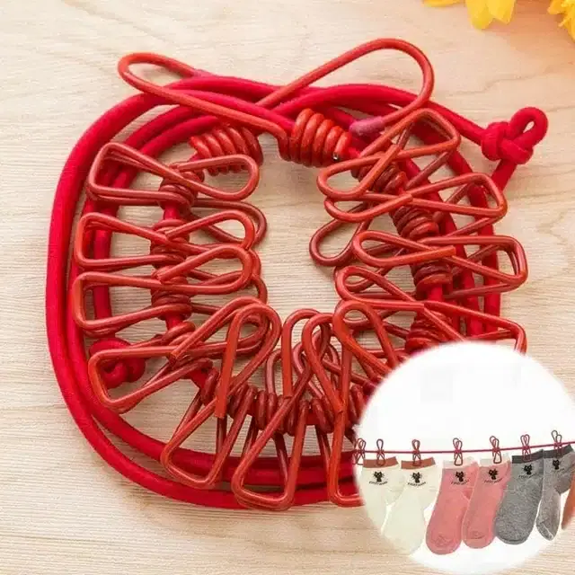 Cloth Drying Rope with 12 Clips, Multicolor, 1.8 m, Set of 2