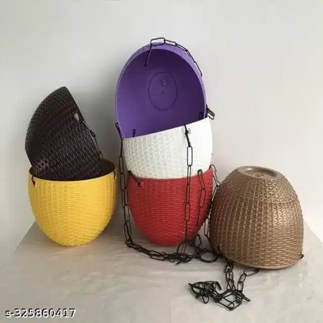 Hanging Flower Pots with Metal Chain, Multicolor, Pack of 6