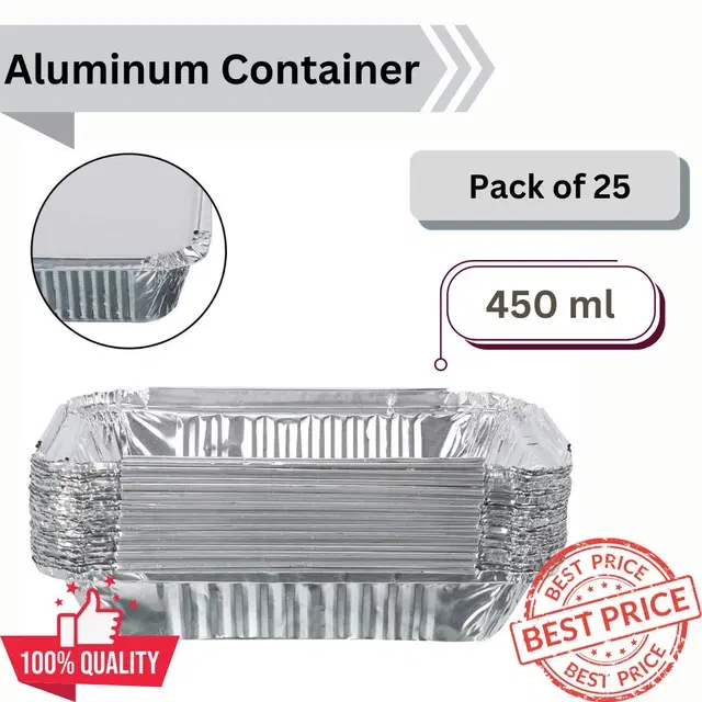 Wholesome 25 Pcs Aluminum Container, Silver, 450 ml