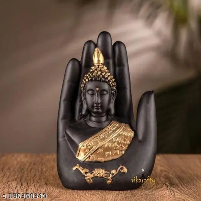 Polyresin Handcrafted Palm Buddha Showpiece, Black