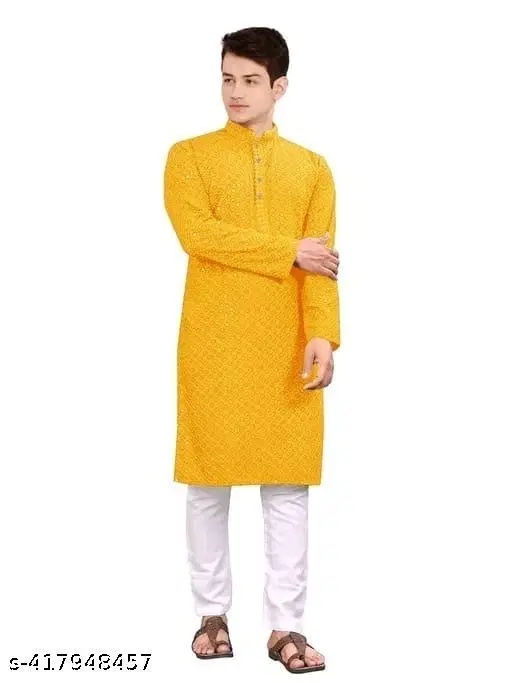 Rayon Embroidered Kurta Set for Men (S)