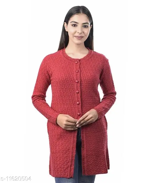 Acrylic Solid Sweater for Women (Red, L)