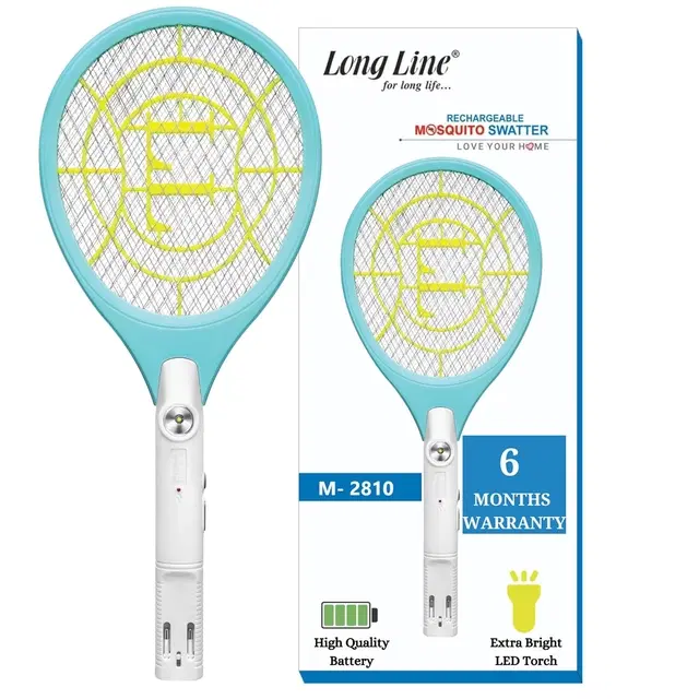 Long Line Mosquito Racket 2610 with 2 Pin Plug & Torch Light | 500 mAh Battery | Rechargeable Mosquito Swatter