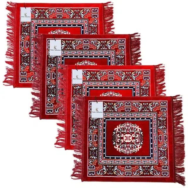 Cotton Printed Pooja Mats, Pack of 4, Multicolor, 50x50 cm