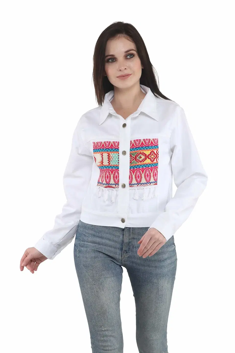 Sainath Denim Jaipuri Jacket (White, M)