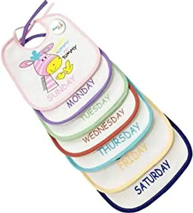 Cotton Printed Feeding Bibs, Multicolor, Pack of 7
