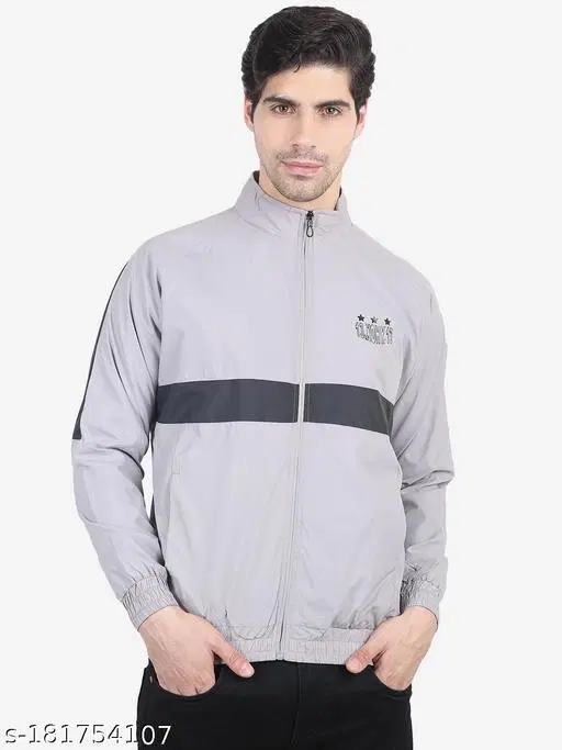 Nylon Full Sleeves Jacket for Men (Grey, XXL)