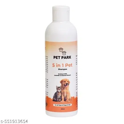 Pet Park (Pack of 1) 5 IN 1 Shampoo & Conditioner (250 ML) |Enriched With Lavender and Aleovera|Anti Tick & Flea, Anti-Itch, De-Shed Control Shampoo For All Type of Dogs & Cats.