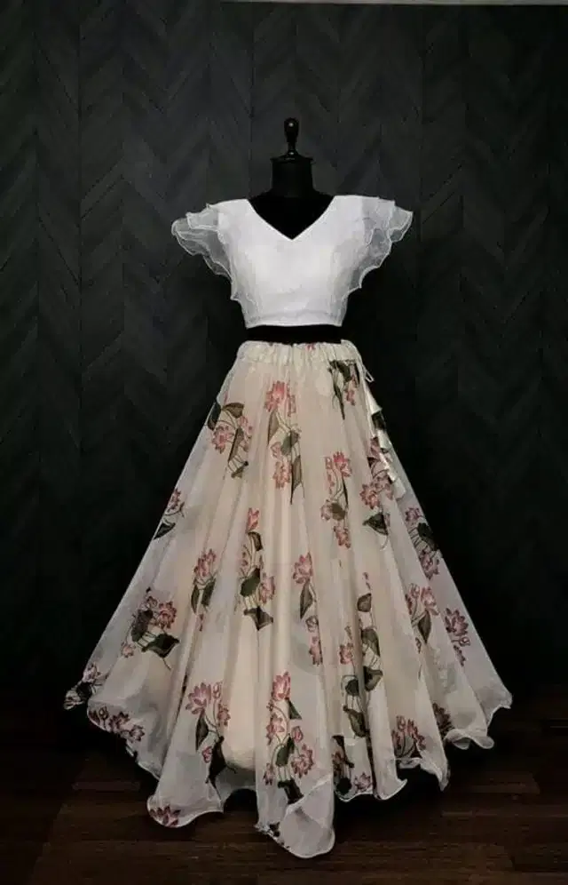 Ready to Wear Lehenga Choli for Women (White, S)