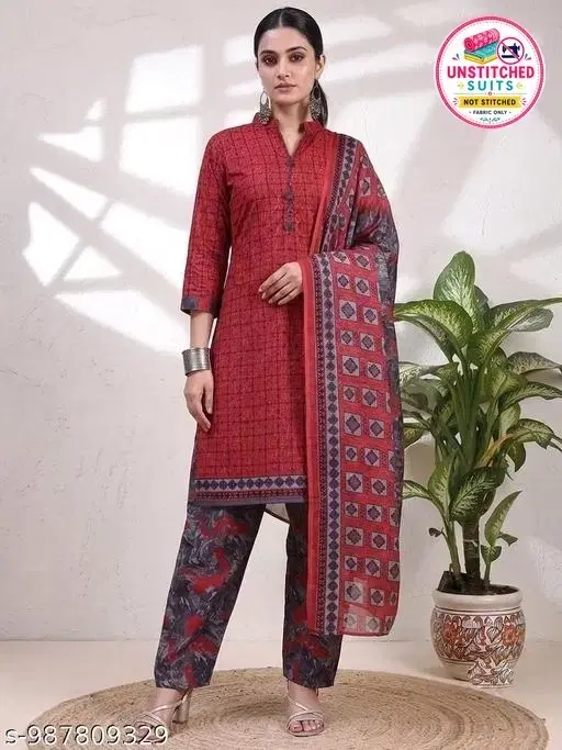SIMPLYETHNIC Cotton Blend Printed Salwar Suit Set for Women (Multicolor, L)