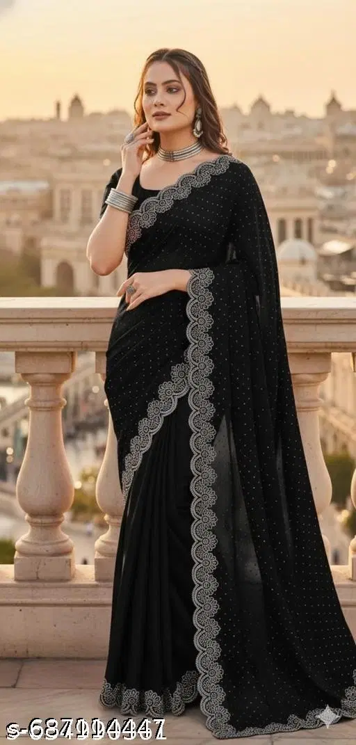 Chinnon Solid Saree For Women, Black