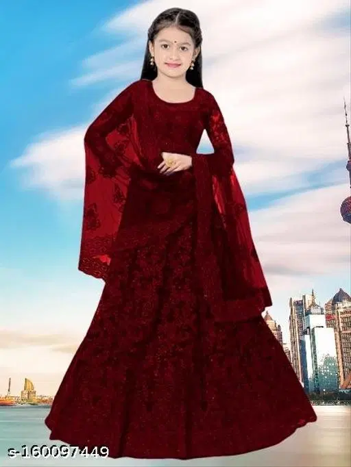 Lehenga Choli for Women (Maroon, 10-11 Years)
