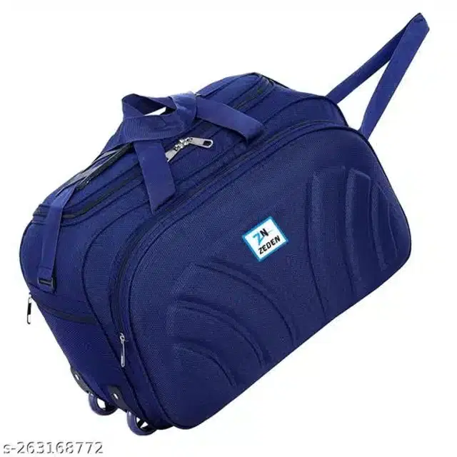 Polyester Strolley Duffel Bag, Navy Blue, 40 L